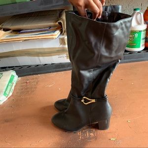 Dexflex Comfort Women’s Tall Black Faux Leather Boots 12W Western Dressy